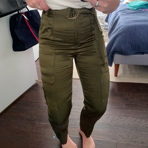 Green Satin Intermix Cargo Pants